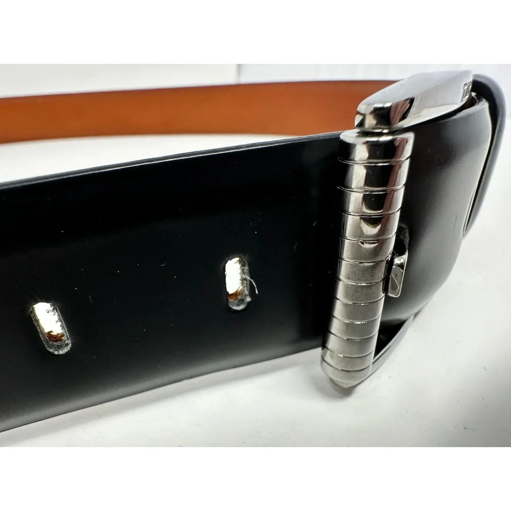Tods Mens Black Leather Belt Silver Buckle Made in Italy Size 105 US 38